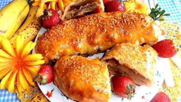 банановый штрудель в мармеладной карамели