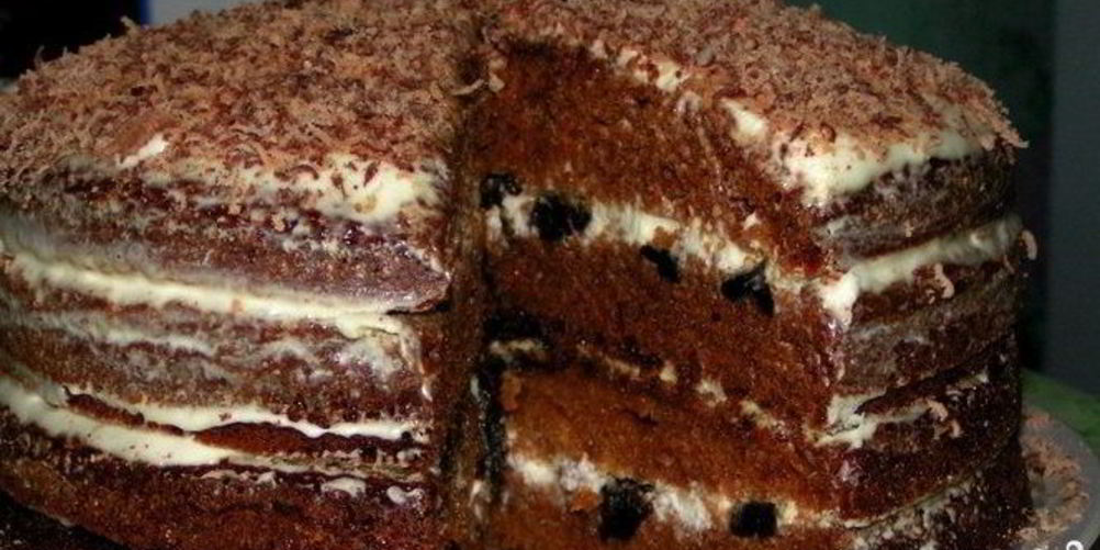 Рецепт шоколадного торта с черносливом и орехами