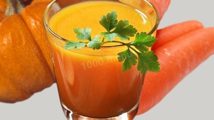 Тыквенный сок на зиму с курагой и морковью
