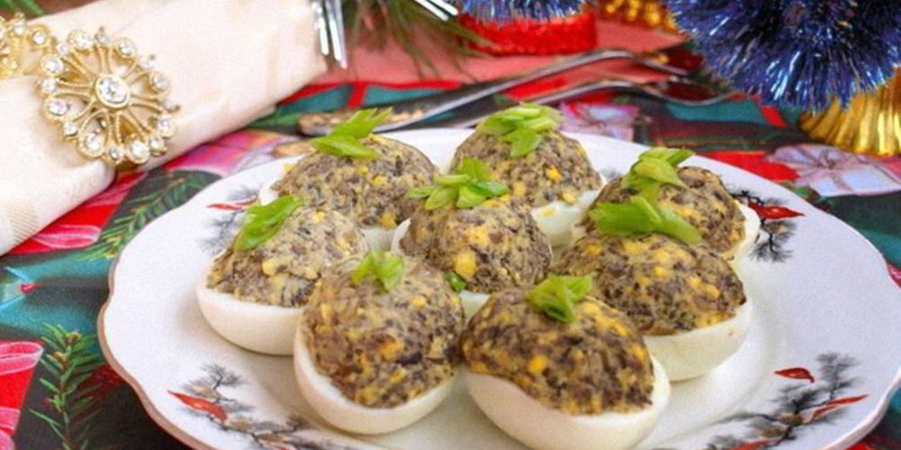 Рецепт яиц фаршированных грибами