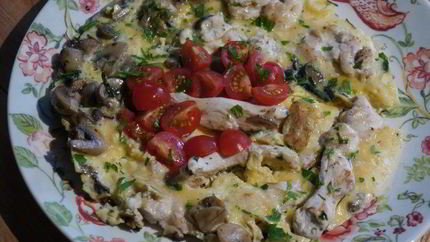 Простой омлет с курицей и шампиньонами