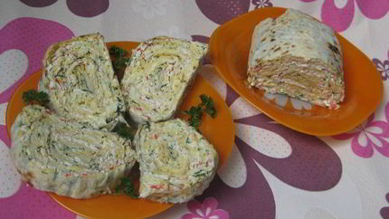 Рулет из лаваша с крабовыми палочками
