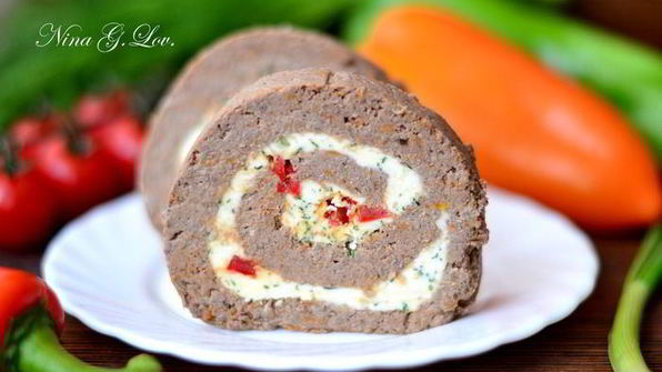 рулет из отварной печени с пикантной сливочной начинкой