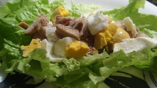 рулетик с мясом и яйцом в листовом салате на ланч