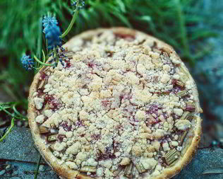 Ревеневый тарт с ванильным пудингом и штройзелем