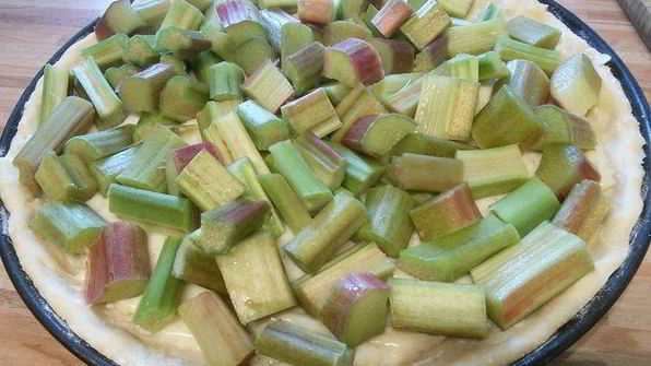 ревеневый тарт с ванильным пудингом и штройзелем