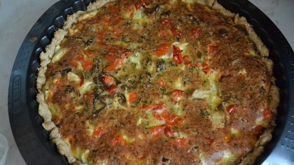 тарт с курицей, грибами и сладким перцем