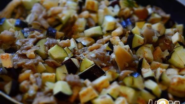 жульен с вешенками и баклажанами