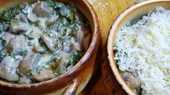 жюльен с грибами и шпинатом